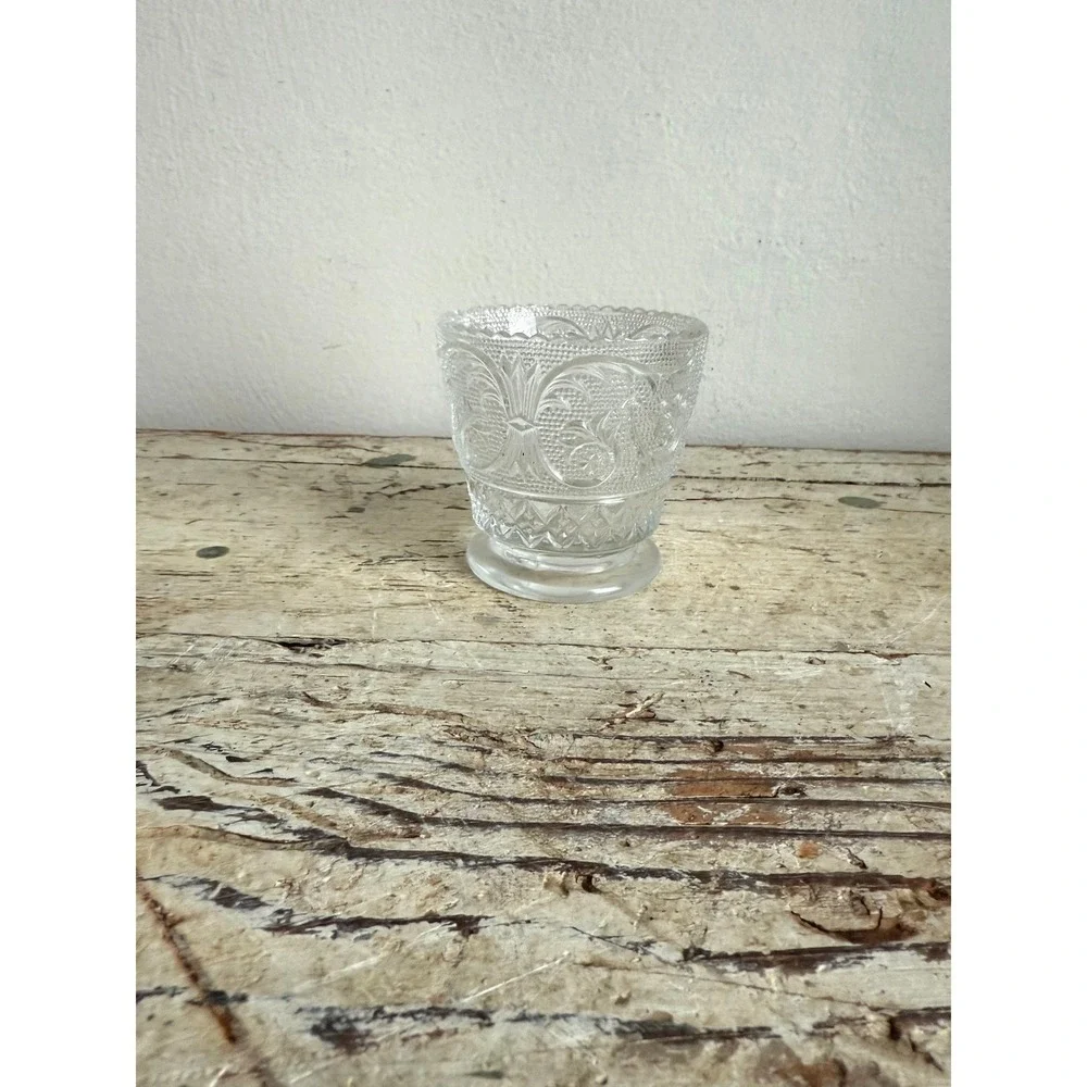 Vintage EAPG Clear Pressed Glass Spooner Floral Scroll Scalloped Rim